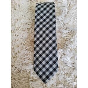 JF J Ferrar Men's Black White Checkered Necktie Slim Skinny Plaid Tie Gingham